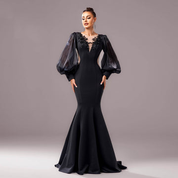 Lantern Sleeve Banquet Applique Sheath Fishtail Mermaid Dress