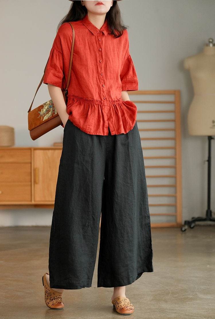 Cotton And Linen Cropped Wide-leg Casual Straight Breathable Slim Fit Casual Pants - Velora