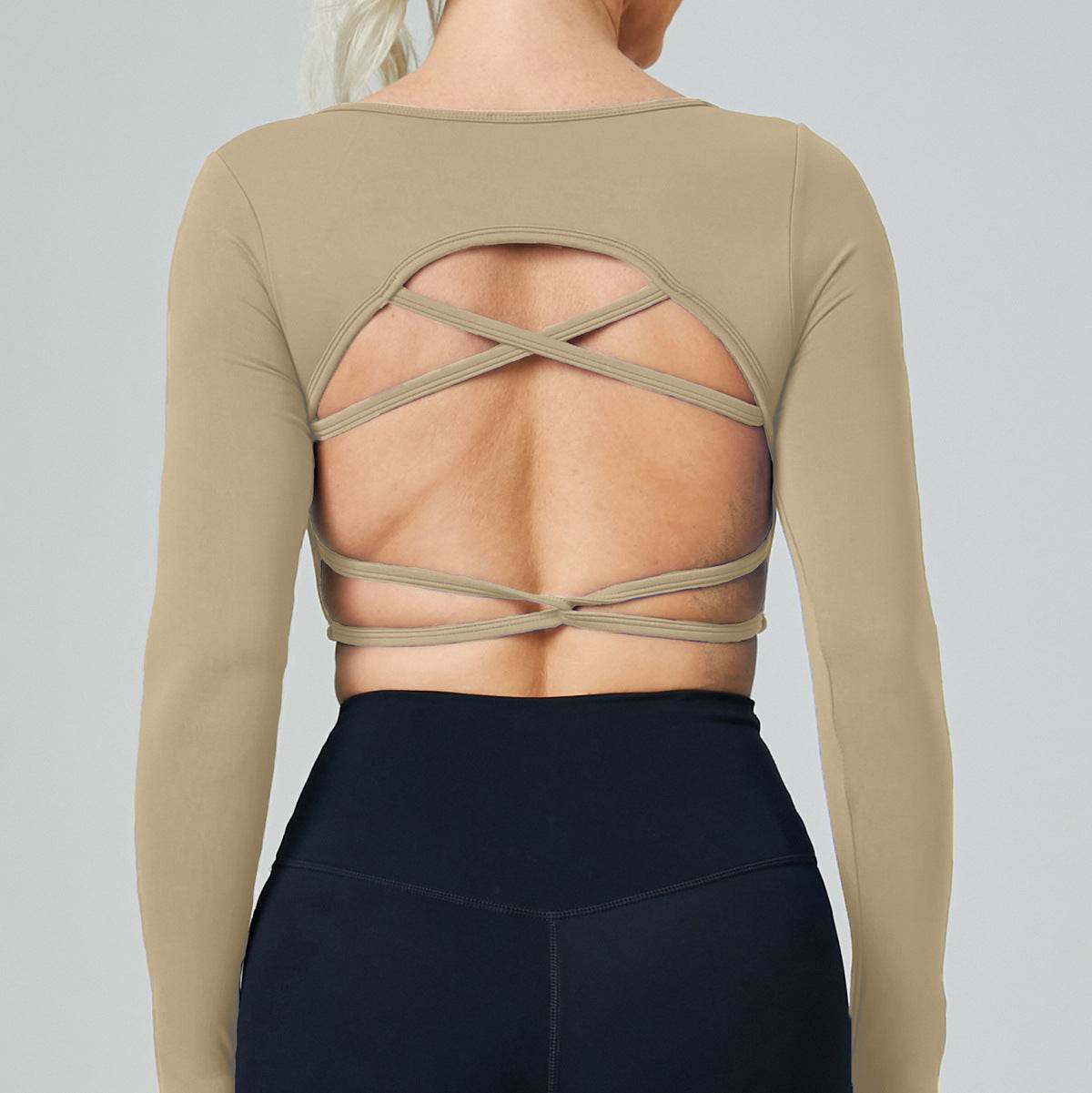 Long Sleeve Hollow Back Crop Workout Top for Women Sport Gym Top - Velora