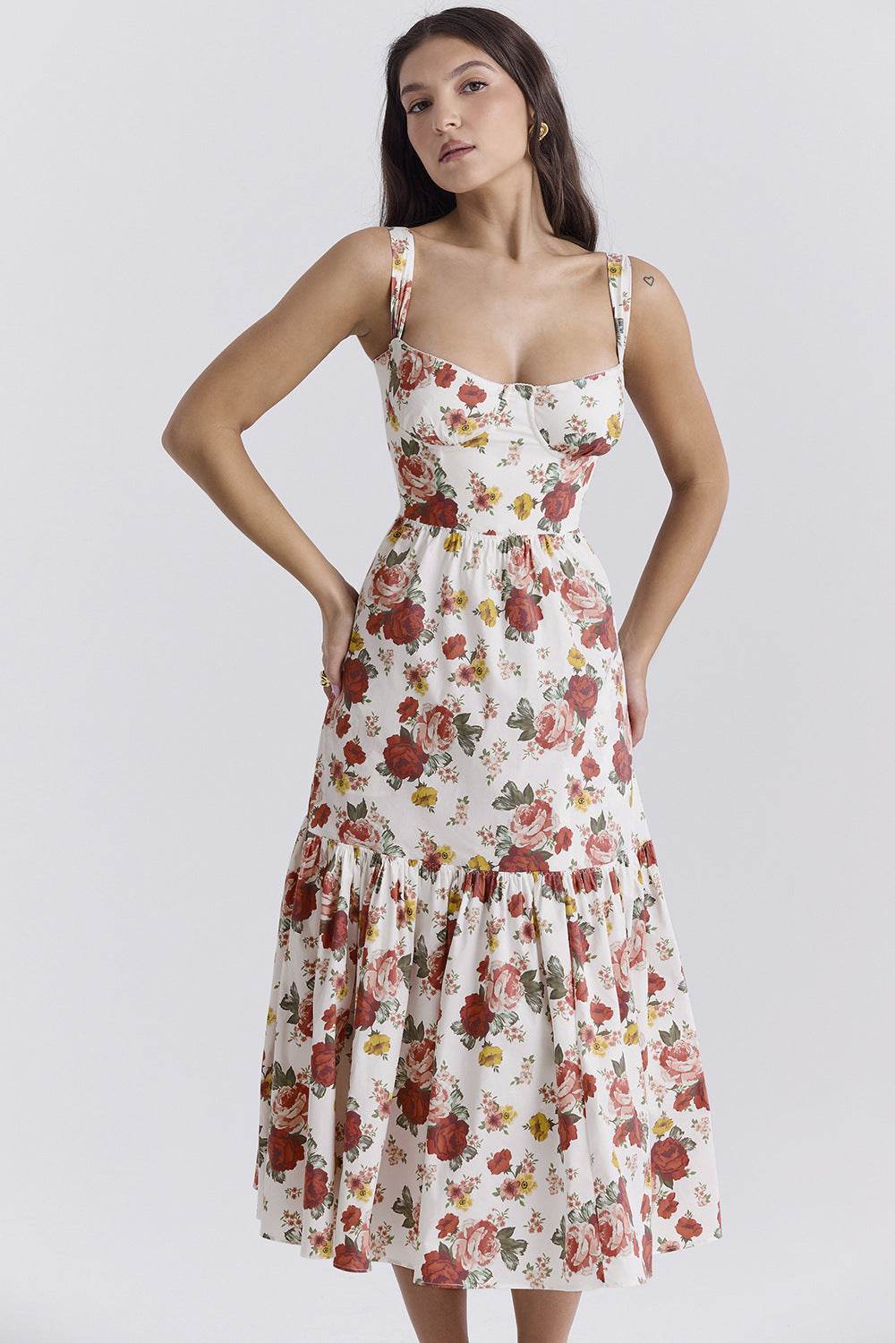Spring And Summer Comely Pastoral Style Sling Floral A Swing Cake Dress - Velora