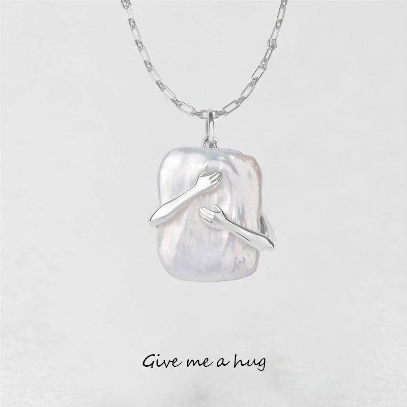 Unique Square Baroque Pearl Couple Pendant Necklace Valentines Day Lover Gift Party Jewelry - Velora