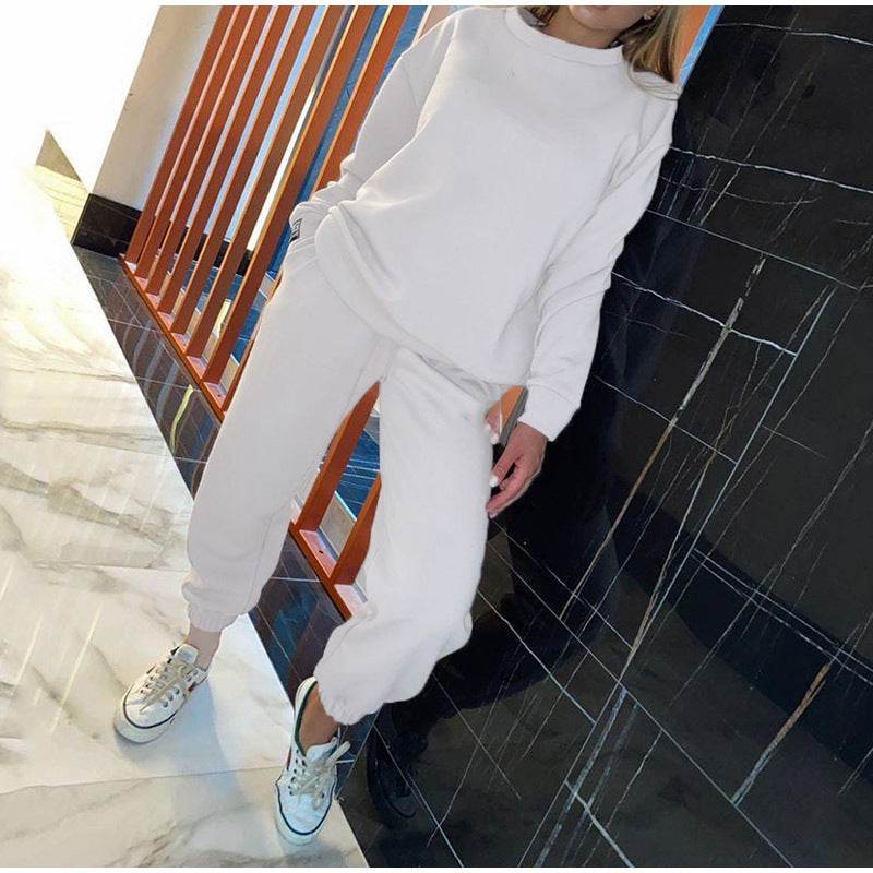 2pcs Ladies Athleisure wear Long sleeve Round neck Sweatsuit set - Velora