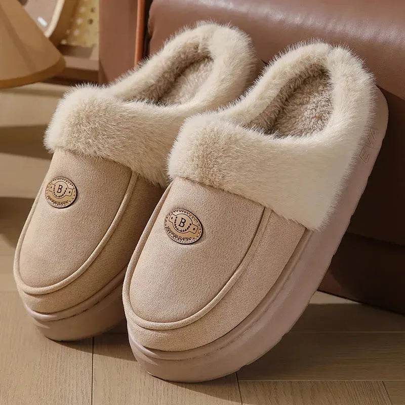 Winter Plush Slippers For Men Casual All-match Warm Suede House Shoes Indoor Non-slip Floor Bedroom Slipper - Velora