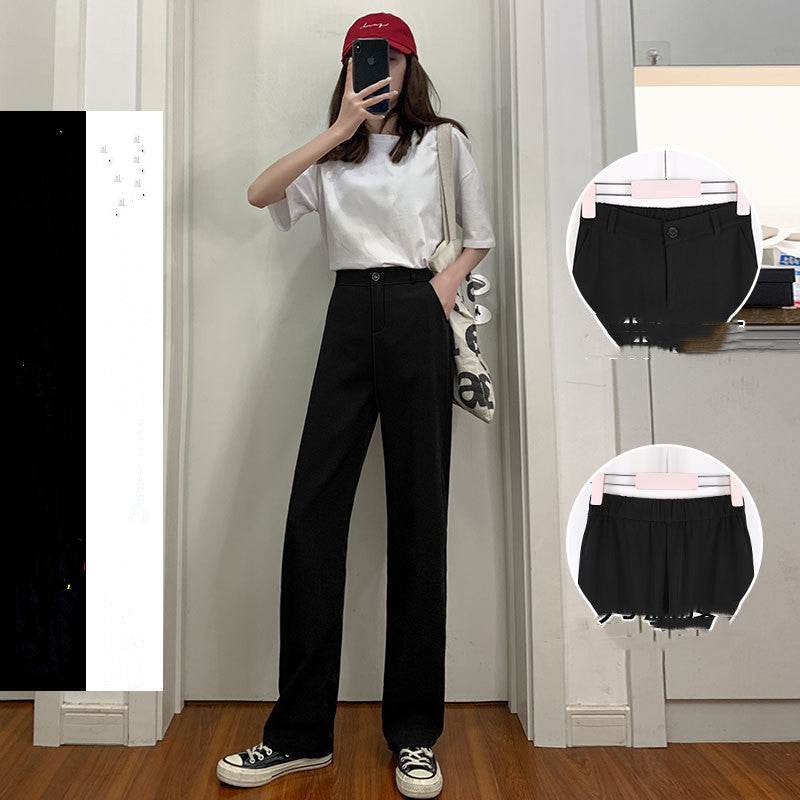 Summer Thin Mopping High Waist Drape Black Wide-leg Trousers - Velora