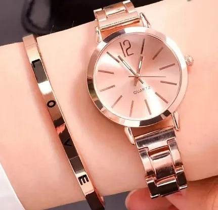2pcs Narrow Strap Steel Strap Bracelet and Quartz Watch women - Velora