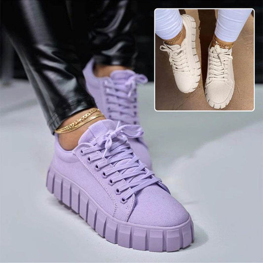 Lace-up Canvas Shoes Summer Round Toe Platform Single Shoes For Women Sneakers - Velora