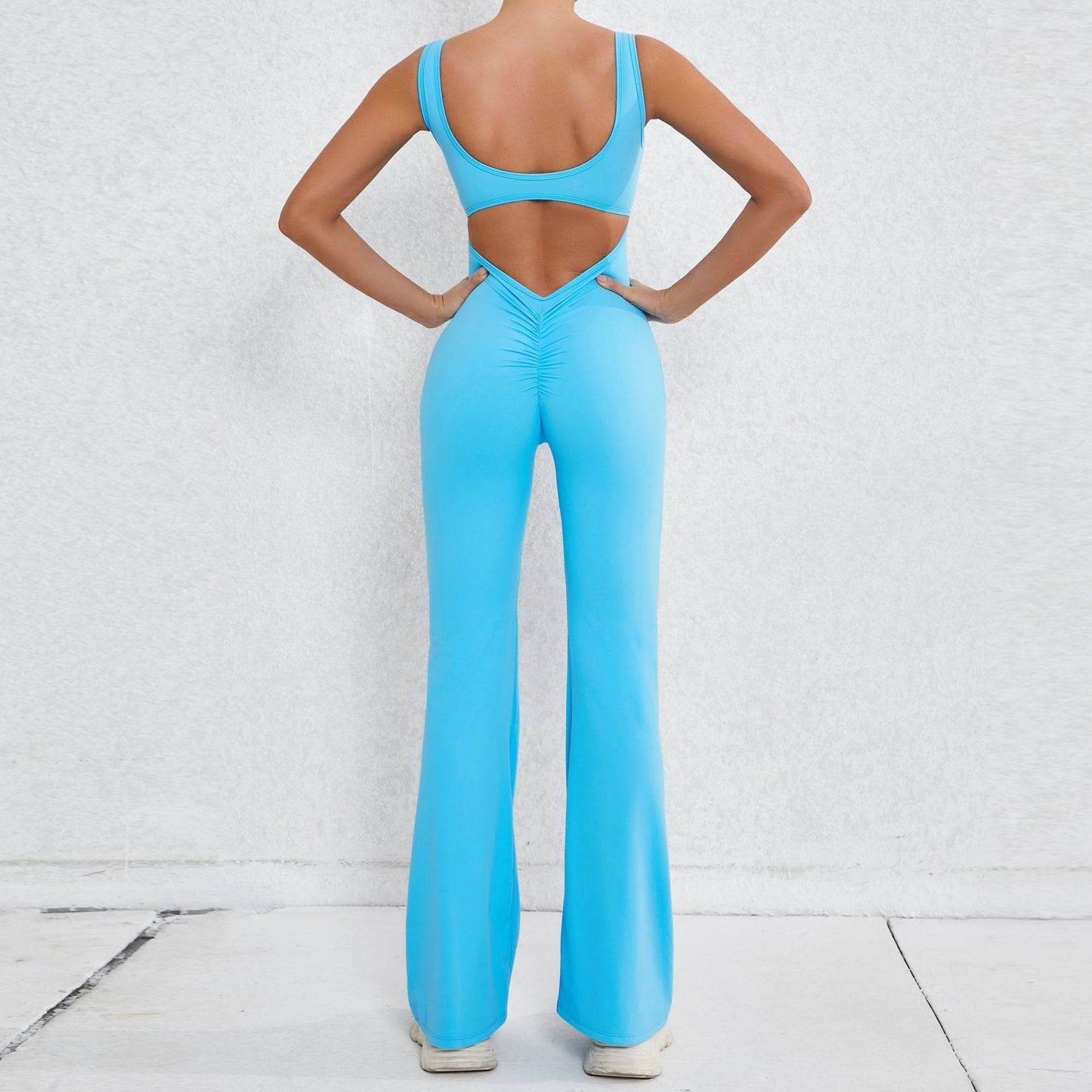 Hollow Back Workout Jumpsuit Sports Athleisure Yoga Wide Leg Jumpsuit - Velora