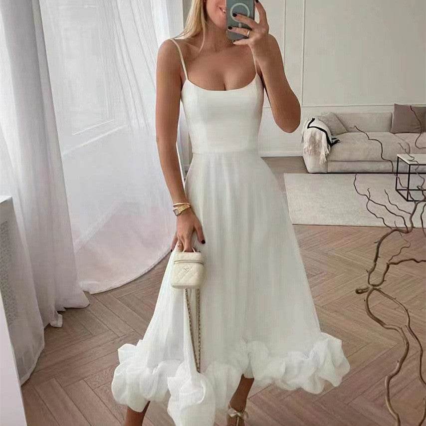 Fashion Suspenders Large Flower Swing Three-dimensional Flower A- Line Skirt Womens Clothing - Velora