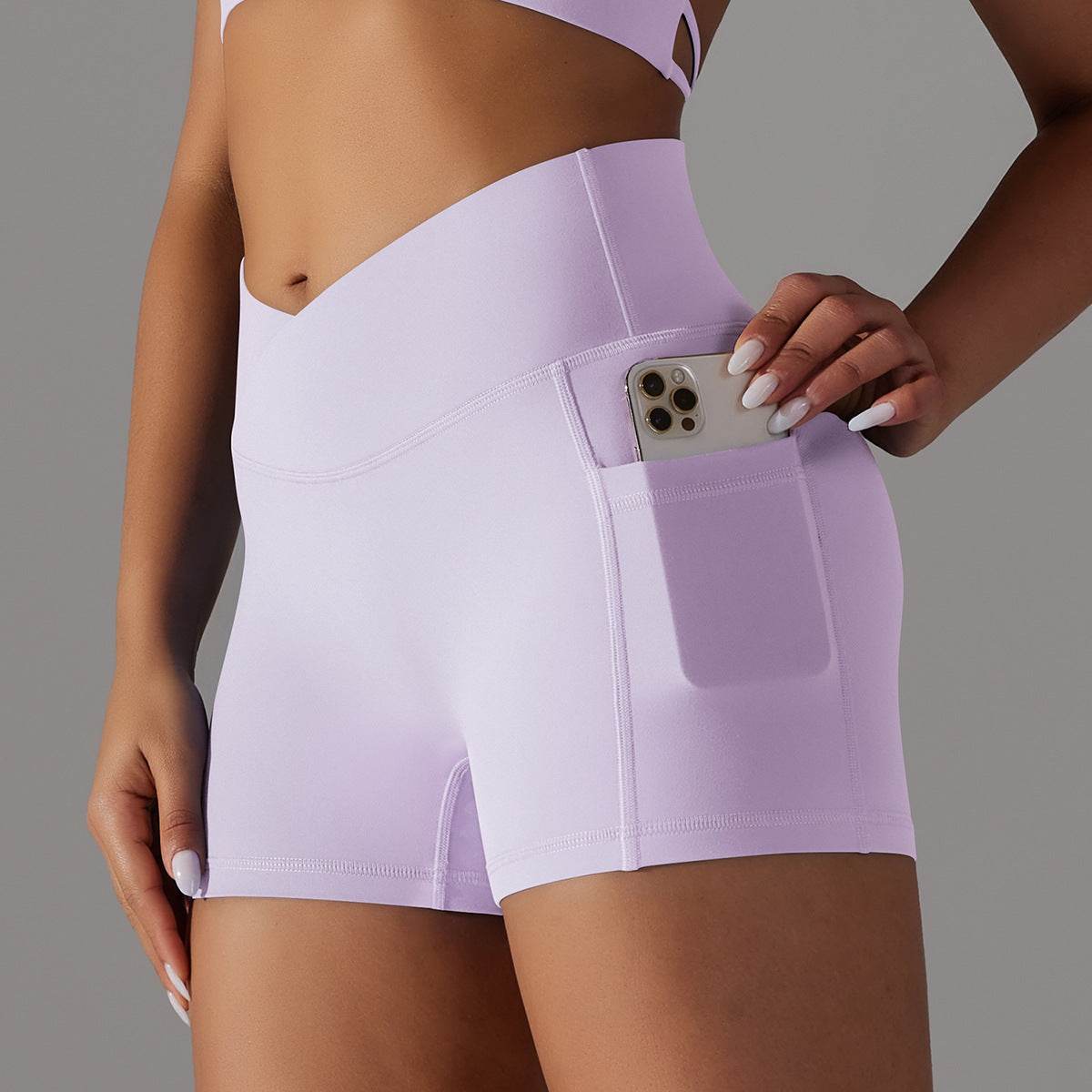 Yoga Shorts With Phone Pocket Design Fitness Sports Pants For Women Clothing - Velora