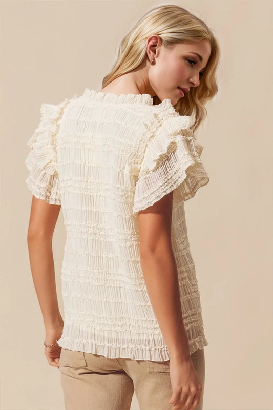 Oh Full Size Frill Notched Flounce Sleeve Blouse - Velora