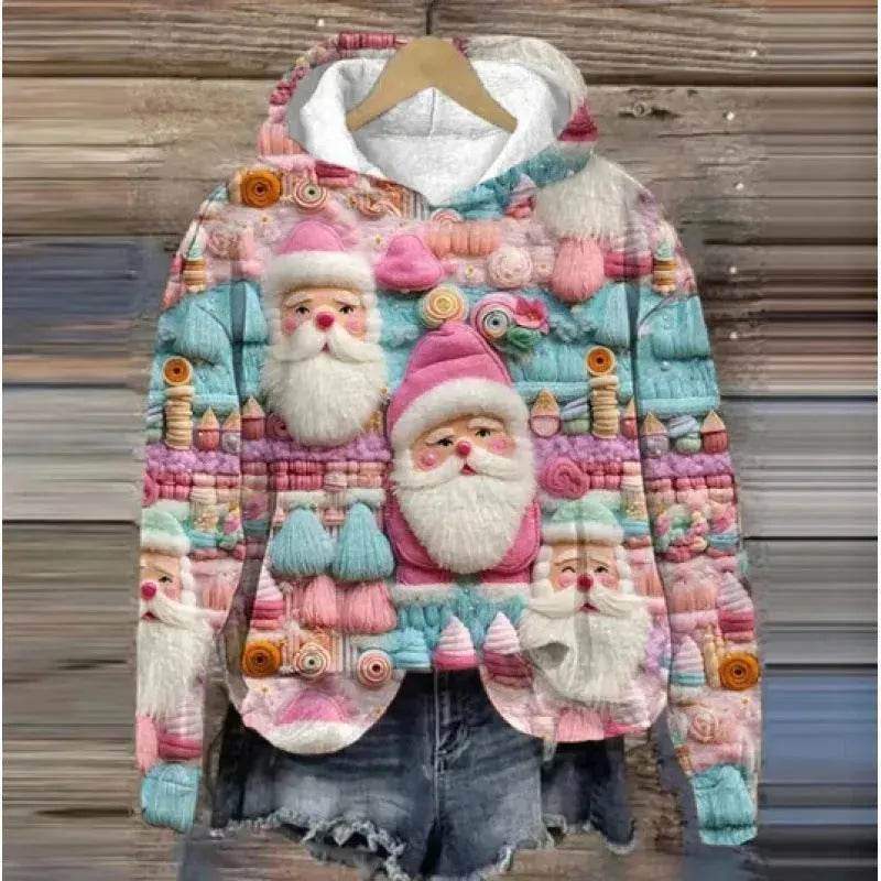 Print Christmas Holiday Casual Hoodie Sweater Pullover - Velora