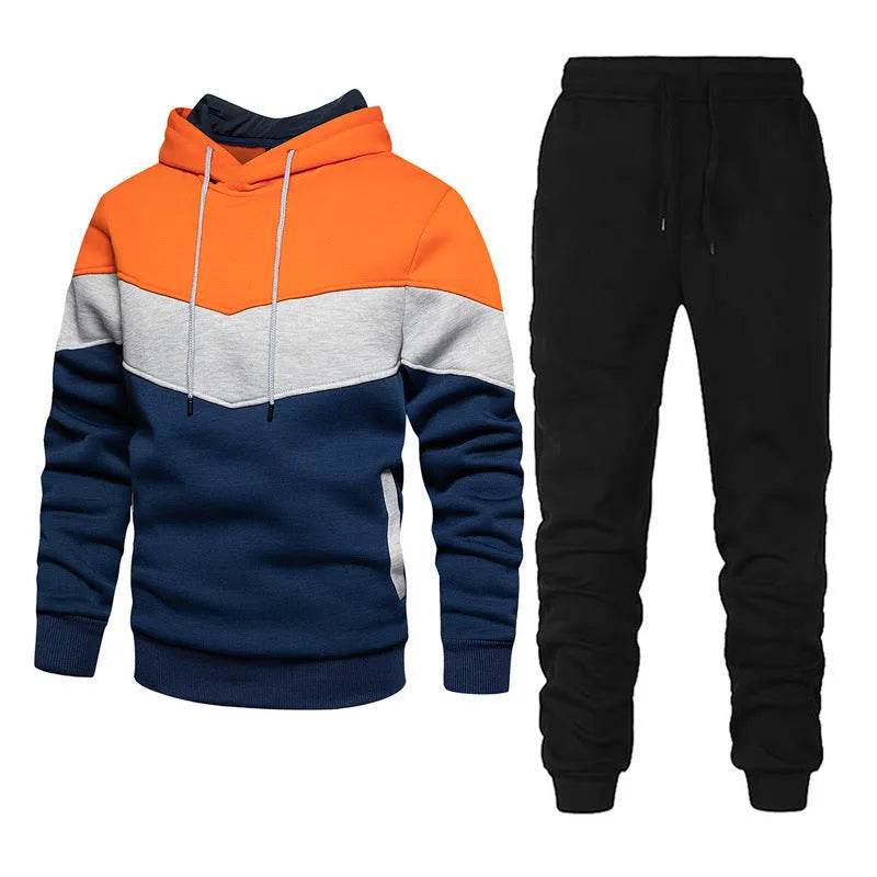 2pcs Winter Fashion Stitching Suit Outdoors Sports Suit Men's Sweatsuit Hoodie Outfit set - Velora