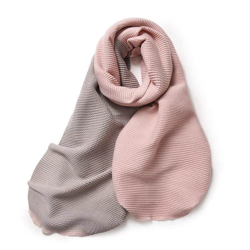Gradient Mixed-color Scarf Winter Double-sided Wrinkled Imitation Cashmere Scarf Popular Versatile And Elegant Shawl For Women - Velora
