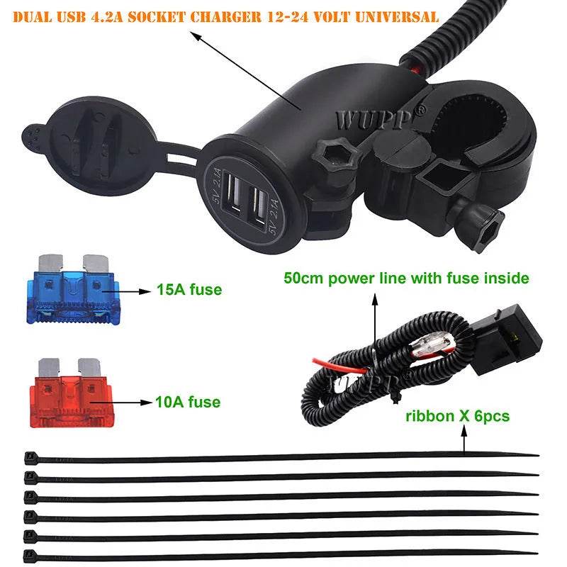 4.2A Dual USB Mobile Phone Motorcycle Car Charger - Velora