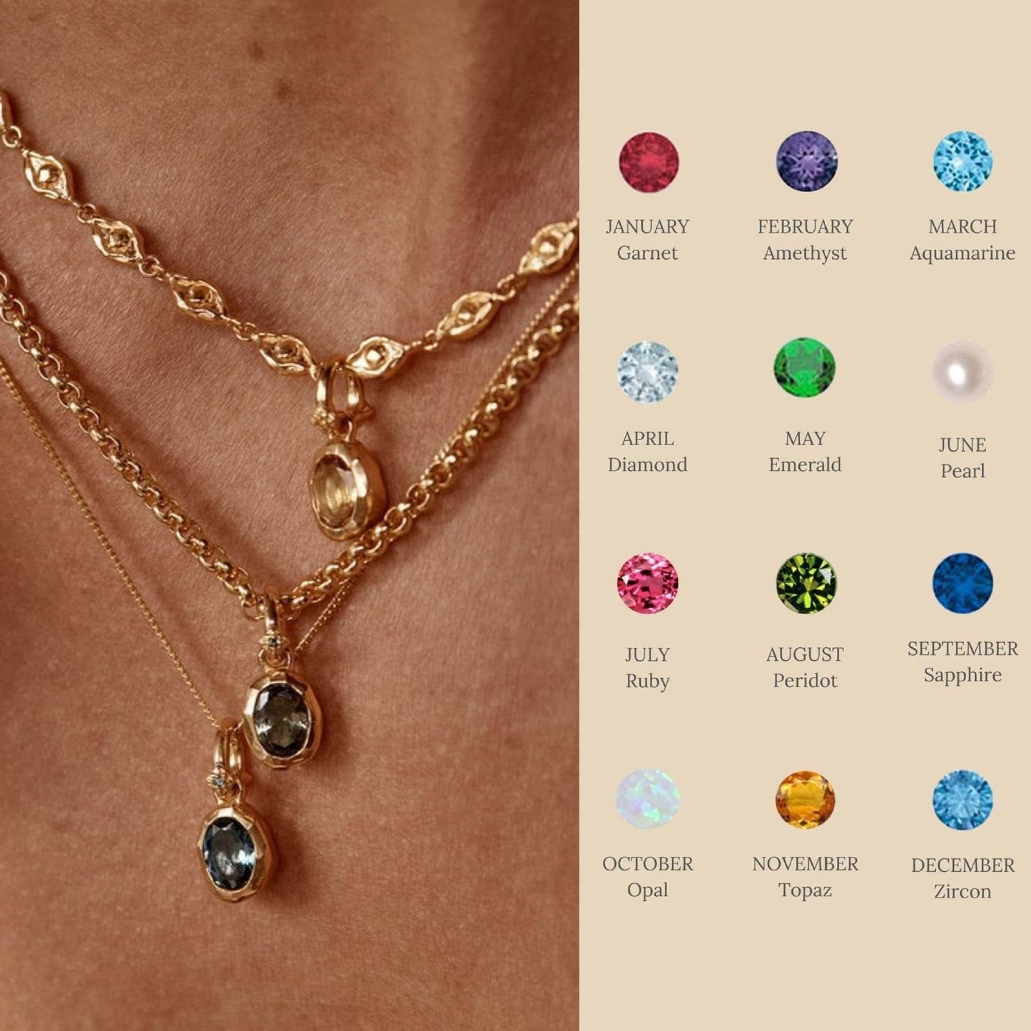 Stainless Steel Twelve Birthday Stone Necklace 12 Birthday Stone Love Pendant Moon Stone Women's Gift Jewelry - Velora