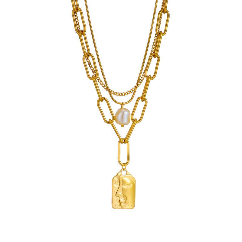 Fashion Jewelry Layered Face Portrait Chain Choker Necklace For Women Elegant Pearls Pendant Necklace Jewelry Accessories - Velora