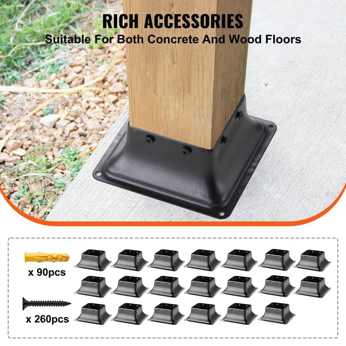4x4 Post Base 20Pcs, Internal 3.6x3.6 Heavy Duty Powder-Coated Steel Post Bracket Fit For Standard Wood Post Anchor, Decking Post Base For Deck Porch Handrail Railing Support - Velora