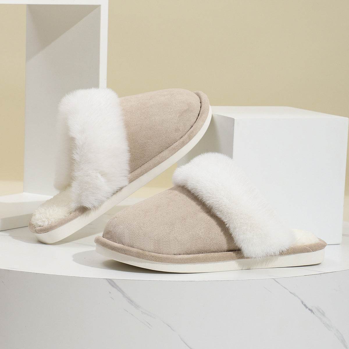 Winter Warm Plush Slippers Home Indoor Non-slip Bedroom Floor Soft Fuzzy Slipper For Couple Fashion Solid House Shoes - Velora