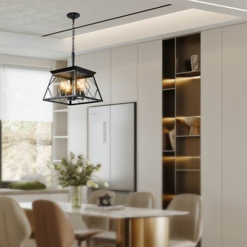 4 Lights Farmhouse Chandelier For Dining Room Black - Velora