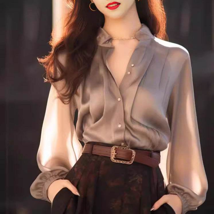 Chic And Beautiful Small Top Gray Blouse Shirt for Women - Velora