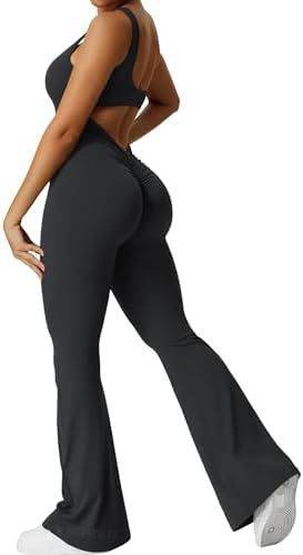 Women Sleeveless Flare Jumpsuits Fitness Yoga Long Pants - Velora