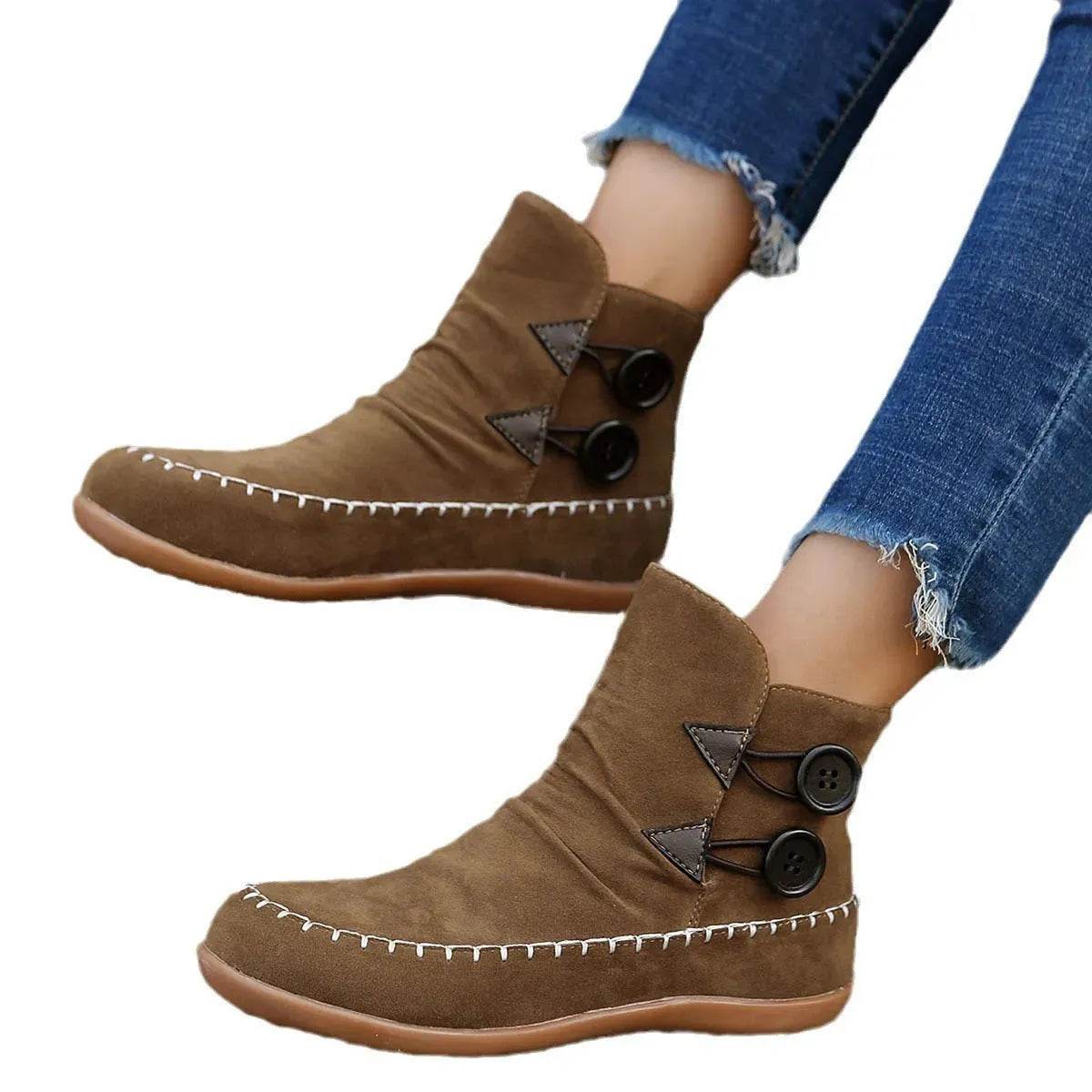 Button Design Ankle Boots For Women Autumn And Winter - Velora