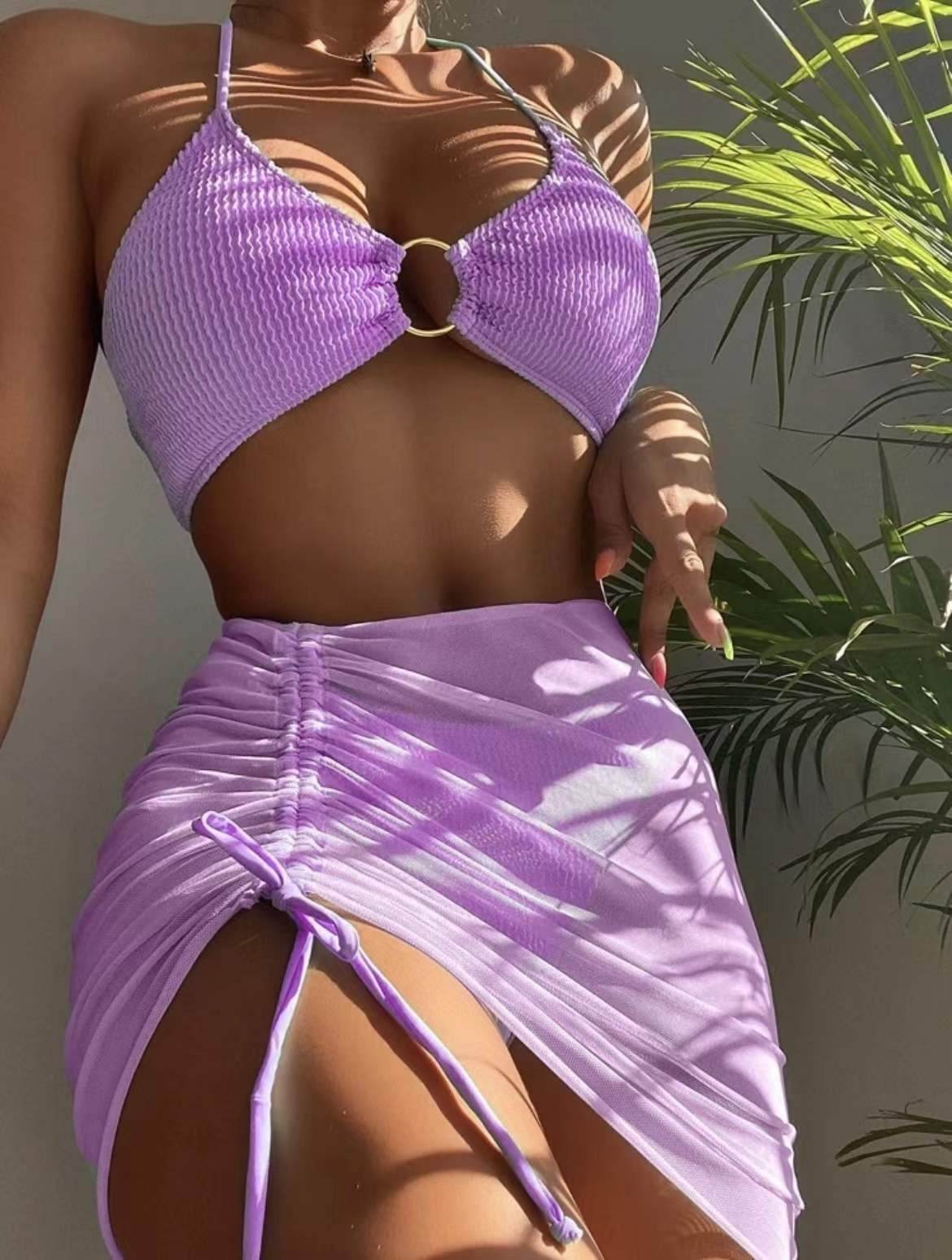 3pcs Halter Bikini Summer Fashion Personalized Three-point Beach Swimsuit For Women - Velora