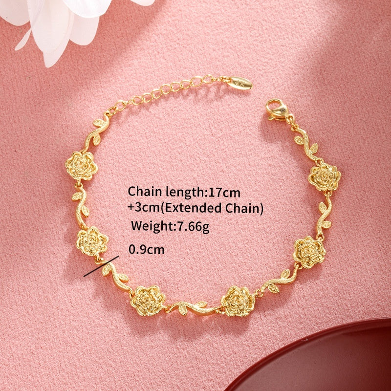 Copper Alloy Gold-plated Frosted Flower Branch Rose Bracelet Advanced Romantic