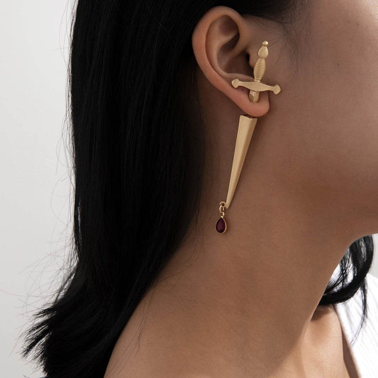 Trendy Hip Hop Red Water Drop Cross Earrings - Velora