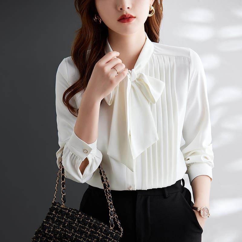 Women neck tie Chiffon Long Sleeve Shirt For work - Velora
