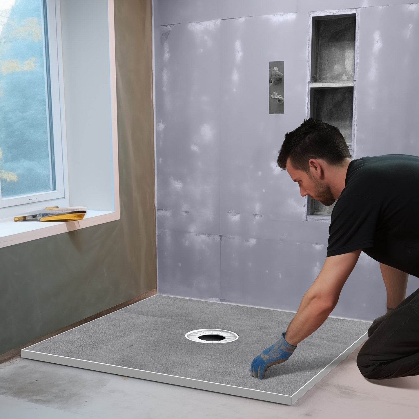 Shower Curb Kit, 36x36 Shower Pan Kit With 6.3 Central Drain, Lightweight EPS Shower Installation Kits With 2 Waterproof Cloths, Shower Pan Slope Sticks Fit For Bathroom