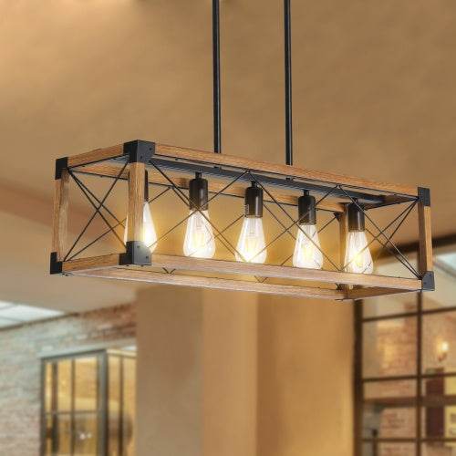 5 Lights Vintage Farmhouse Chandelier For Kitchen, Living Room, Dining Room Walnut - No Bulbs - Velora