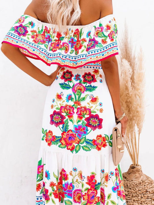 Floral Off Shoulder Ruffle Maxi Dress - Velora
