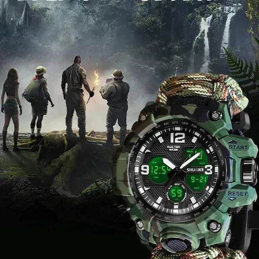 Double Display Electronic Watch Whistle Ignition Compass Thermometer Watch Men - Velora