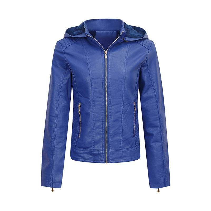 Plush Thickened Hooded Coat Winter Fashion Slim Zipper Leather Jacket With Pockets Long Sleeve Outwear Tops For Womens Clothing - Velora