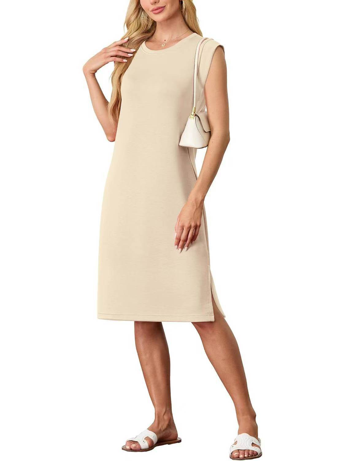 Women's Fashion Round Neck Sleeveless Split Pocket Dress - Velora