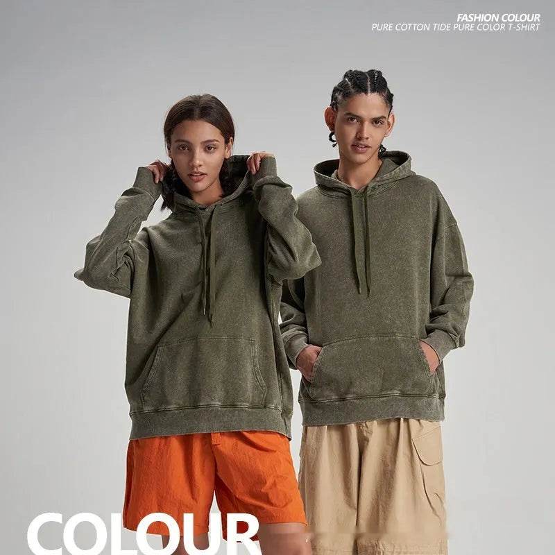 Unisex Teen Waxed Washed Distressed Hoodie Sweatshirt Pullover top - Velora