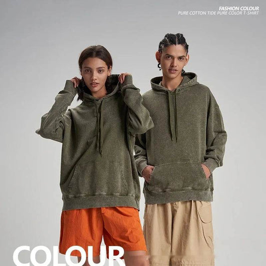 Unisex Teen Waxed Washed Distressed Hoodie Sweatshirt Pullover top - Velora