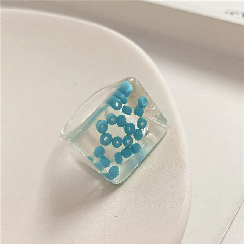 New Transparent Resin Ring Fruit Square Ring Acrylic Ring - Velora