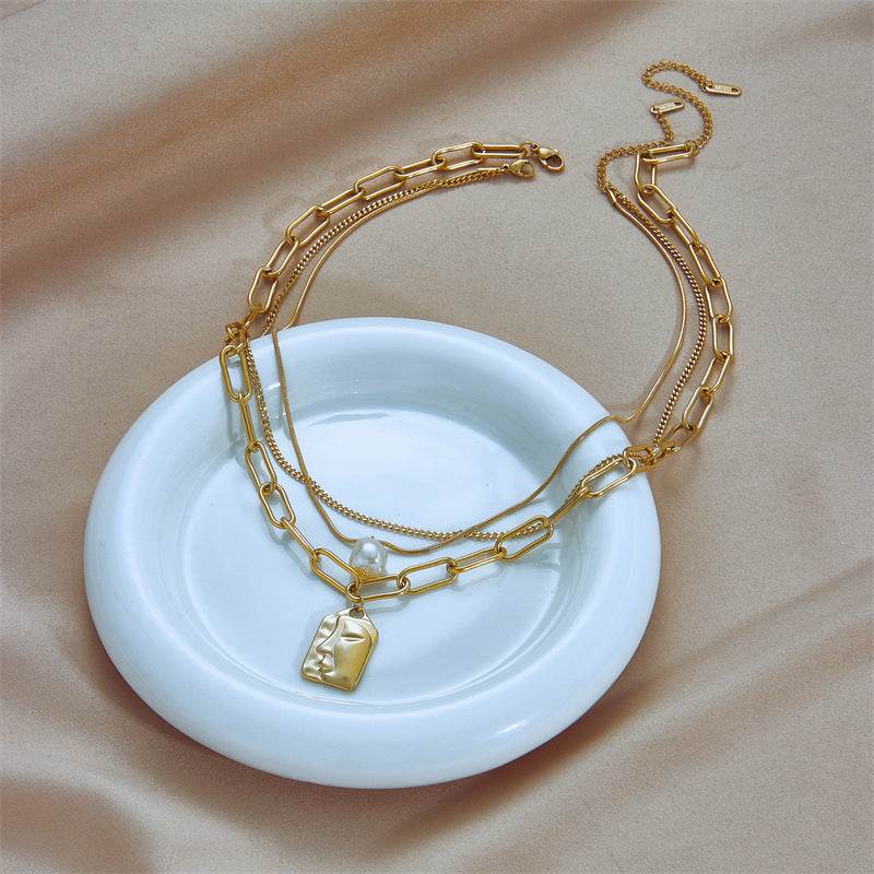 Fashion Jewelry Layered Face Portrait Chain Choker Necklace For Women Elegant Pearls Pendant Necklace Jewelry Accessories - Velora