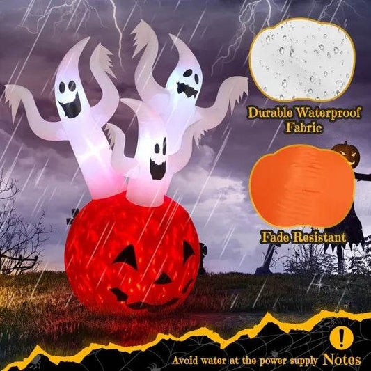 5.9 FT Halloween Inflatable Pumpkin Ghost Outdoor Decorations, Scary Blow Up Yard Decor With Built-in LED Lights For Holiday Party Yard Lawn Garden Decor Indoor Outdoor - Velora