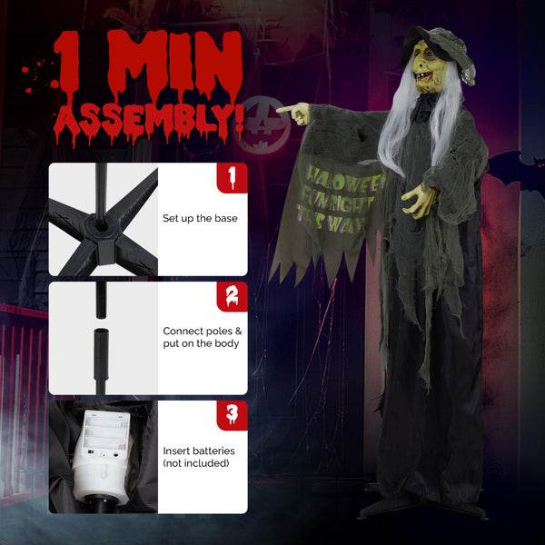 6ft Eye Red Light Vibration Witch Sound Voice Control, Standing Guiding Witch, Battery Model - Batteries Not Included, Halloween Standing Decoration - Velora