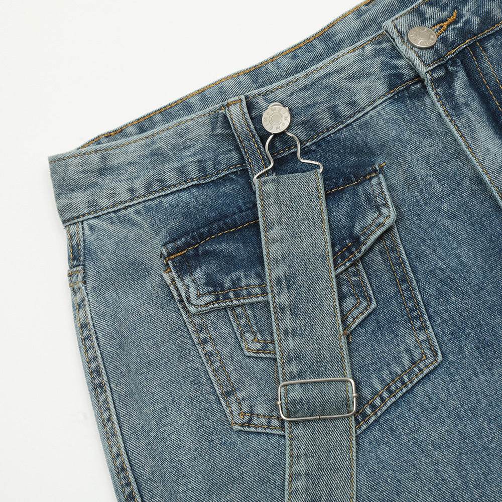 Ribbon Design Multi-pocket Workwear Denim Trousers Men Jeans - Velora