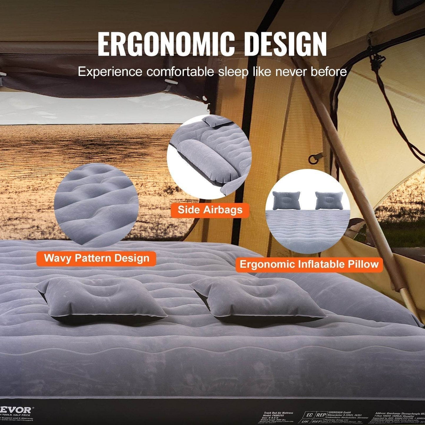 Truck Bed Air Mattress, For 6-6.5 Ft Full Size Truck Beds, Inflatable Air Mattress Camping Bed With 12V Air 2 Pillows, Carry Bag, For Chevrolet Silverado, Dodge Ram, Ford EX-STOCK Canada