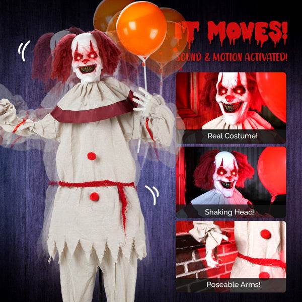 5.7ft Eye Red Light Vibration Clown Sound Voice Control, Standing Balloon Clown, Battery Model - Battery Not Included, Halloween Standing Decoration - Velora