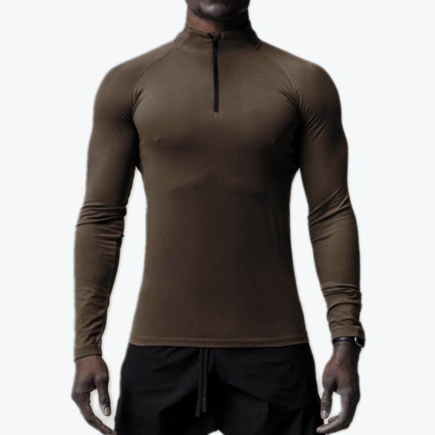 Men Quick Drying Long Sleeve Half Zip Activewear Muscle Fitted shirt Workout Gym T-shirt Top - Velora