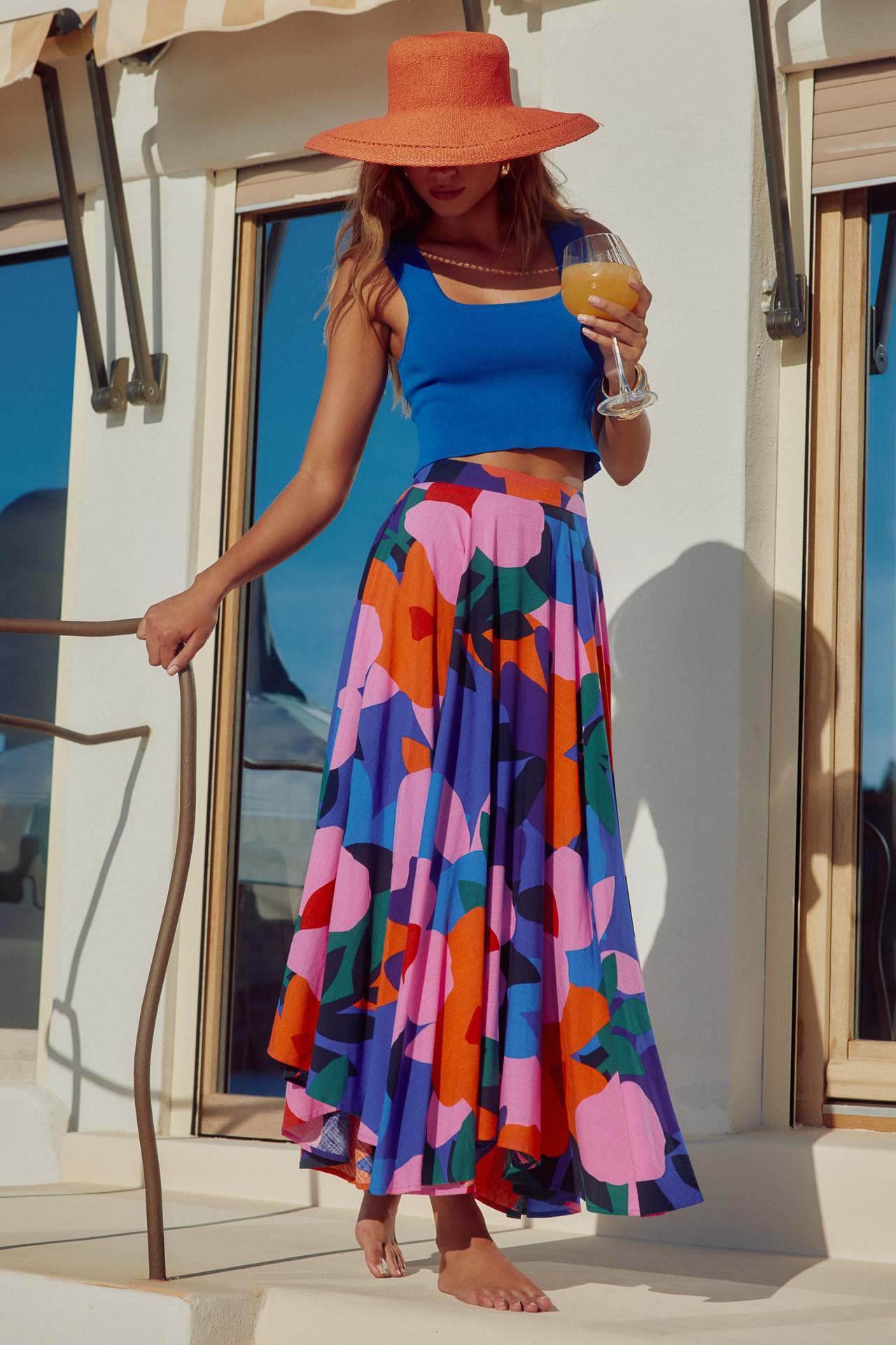 Elegant Fashion Vintage floral Bohemian Pleated Maxi Skirt - Velora