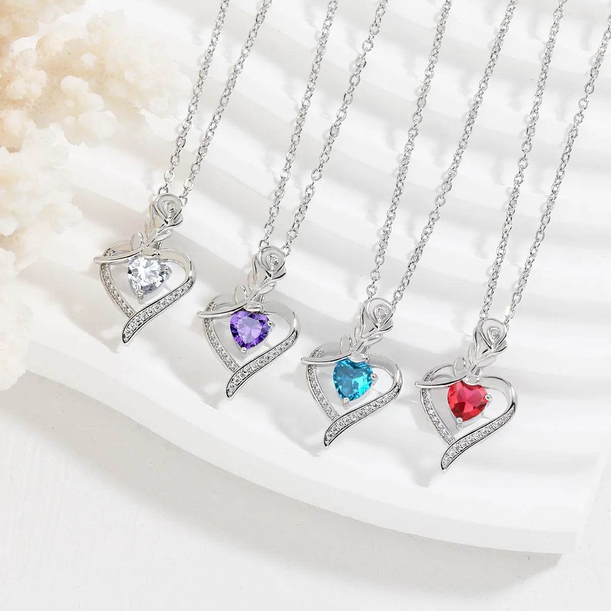 Rose Heart-shaped Necklace With Rhinestones Fashion Everlasting Flower Love Necklace For Women Valentine's Day Gift - Velora