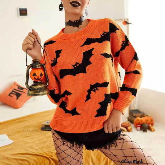 Fashion Women's Wear Long Sleeve Halloween Brocade Sweater Knitted - Velora