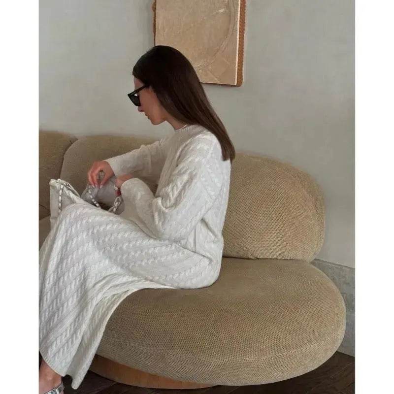 Loose Woolen Midi Twisted Knitted Thick Winter sweater Dress - Velora